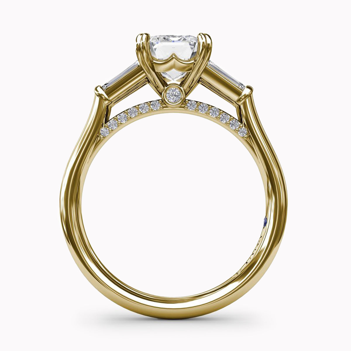 Tapered Baguette Side Stones & Hidden Arched Halo Engagement Ring Setting