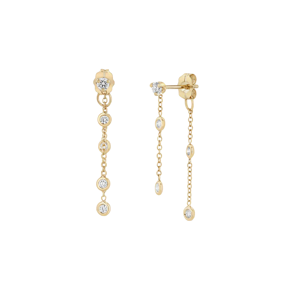 Floating Diamond Bezel Double Chain Drop Earrings