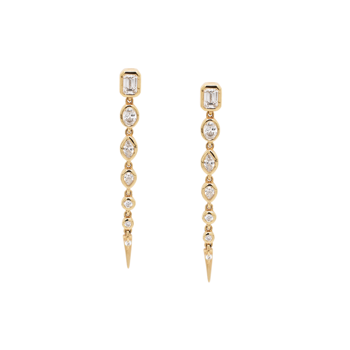 Mixed Shape Bezel Diamond Drop Earrings