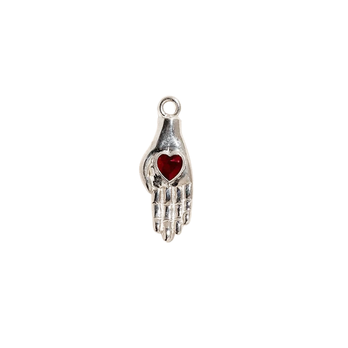 Ruby Hand in Heart Charm
