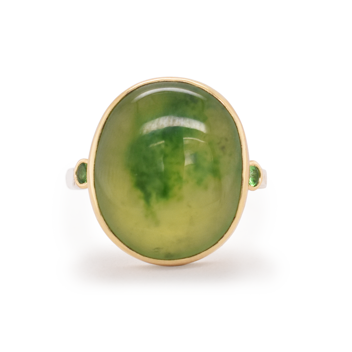 Green Hydrogrossular Garnet & Tsavorite Ring