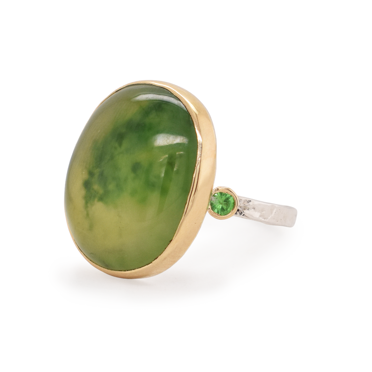 Green Hydrogrossular Garnet & Tsavorite Ring