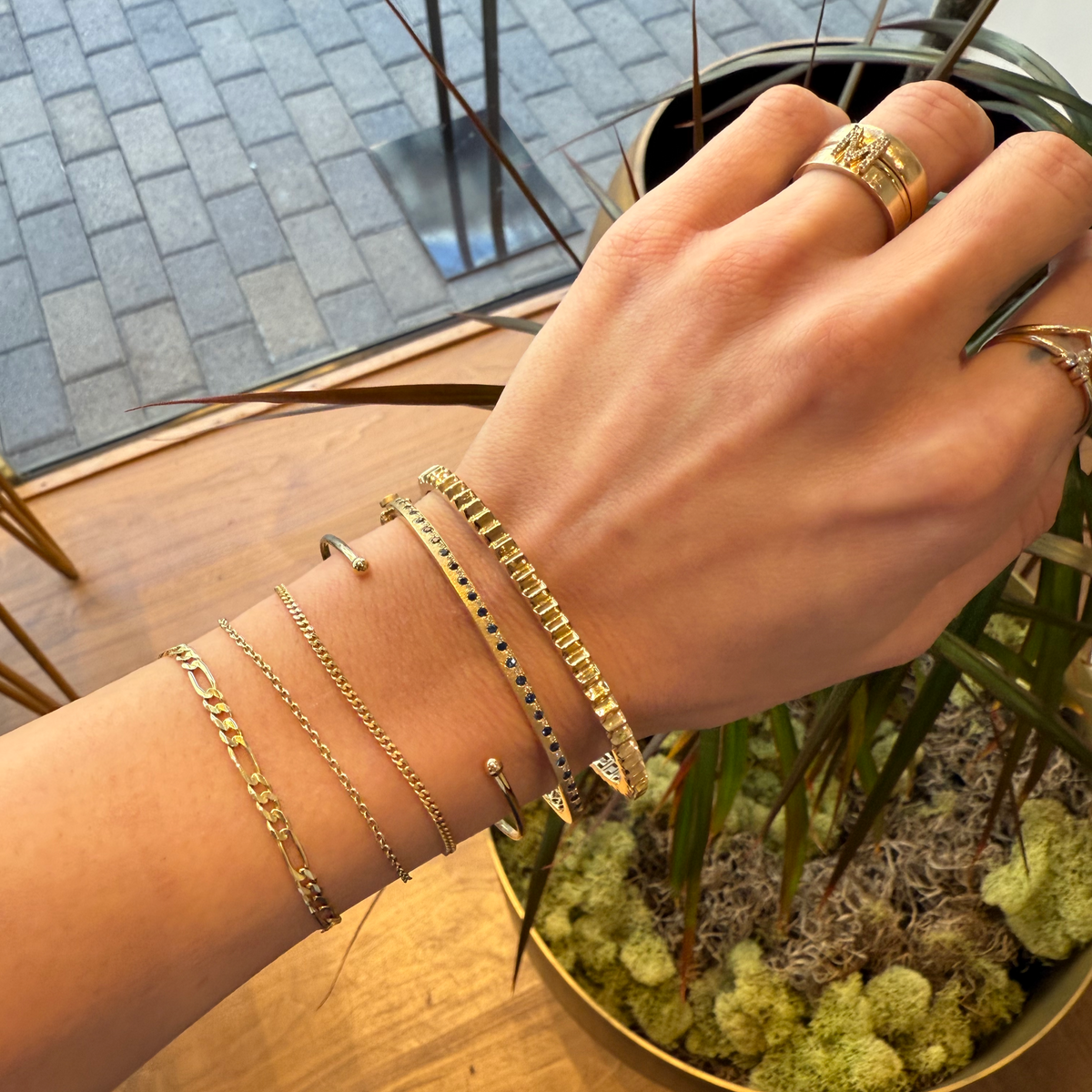Sapphire & Diamond Offset Bangle