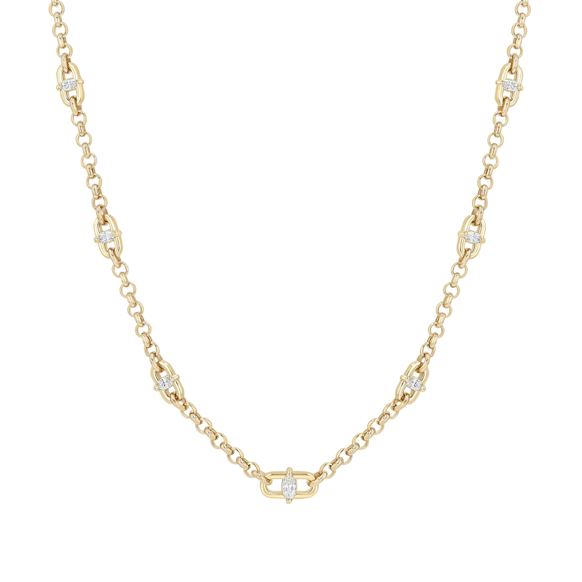 Marquise Diamond Open Link Rolo Chain Necklace