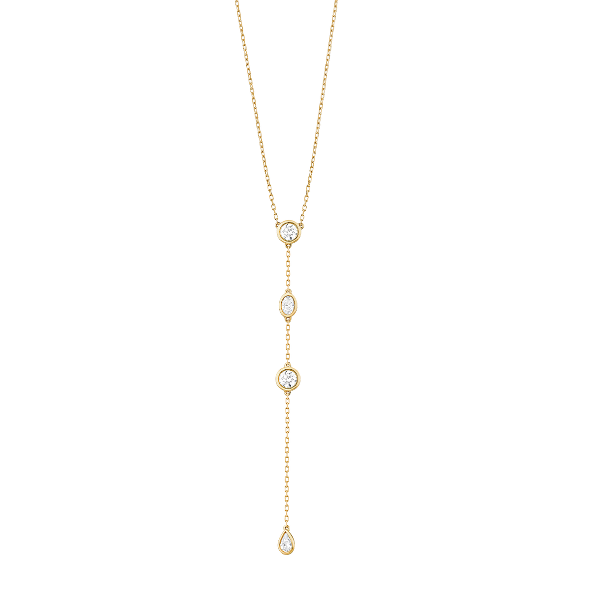 Mixed Shape Diamond Bezel Lariat Necklace
