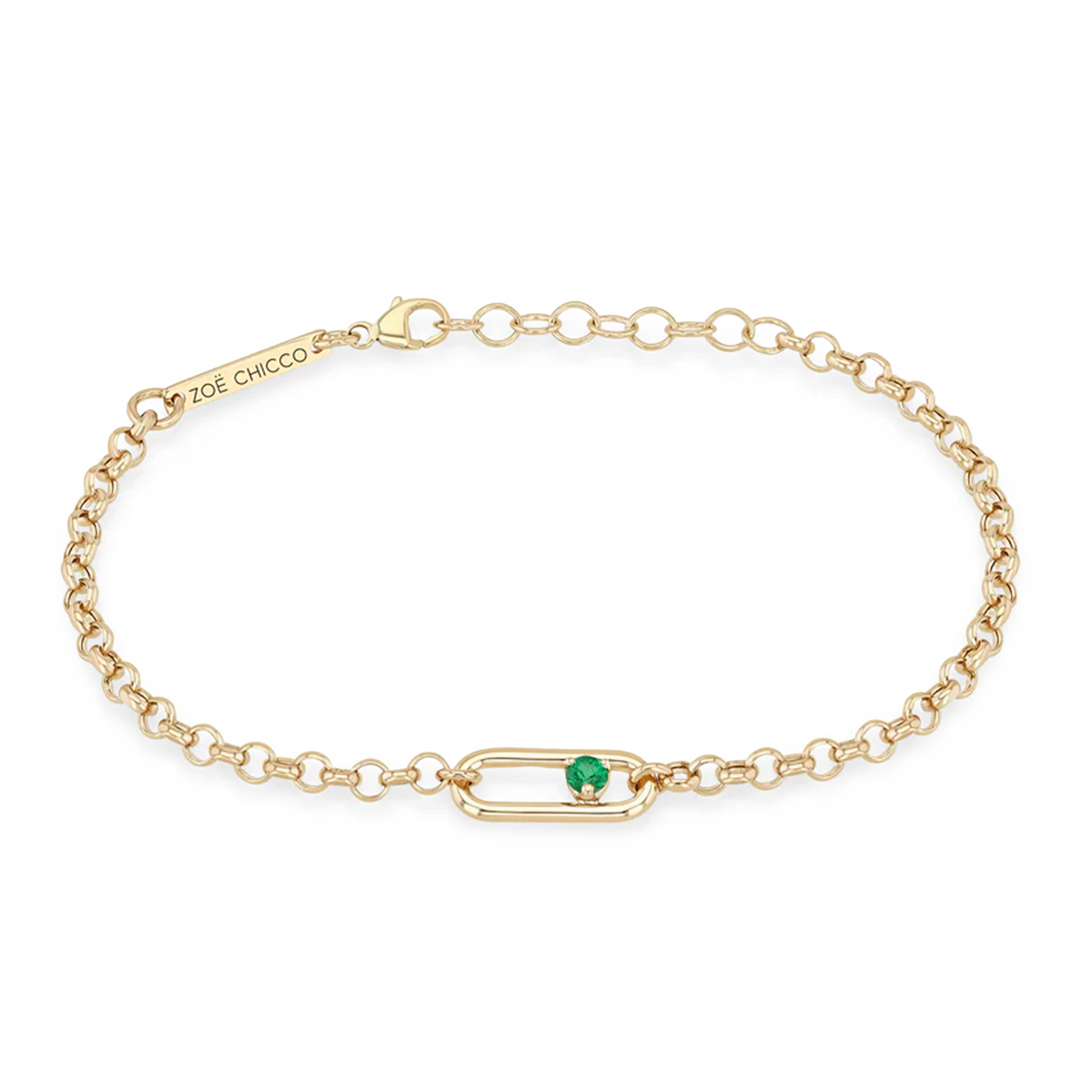 Emerald Paperclip Link Rolo Chain Bracelet