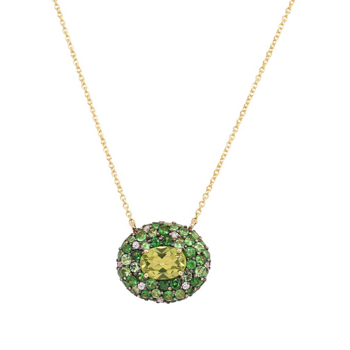Mosaic Green Gemstone Pendant Necklace