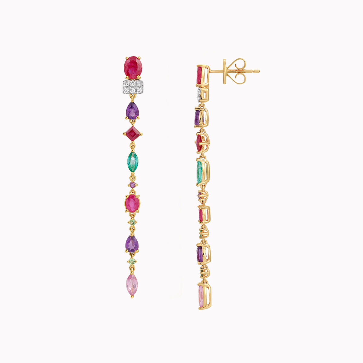 Multi-Shaped Gemstone & Diamond Drop Earrings