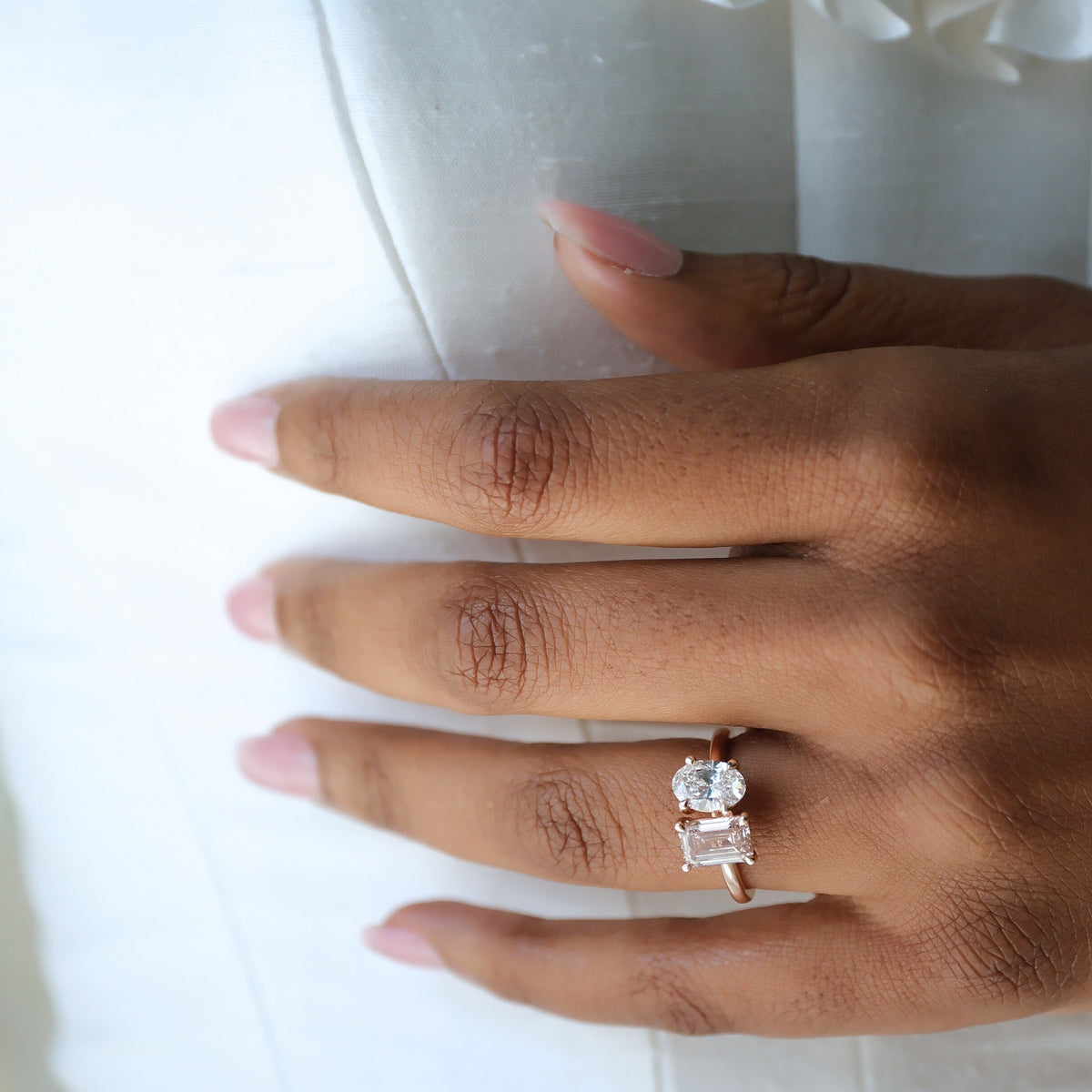 Toi Et Moi Lab-Grown Oval White Diamond & Pink Emerald-Cut Diamond Engagement Ring