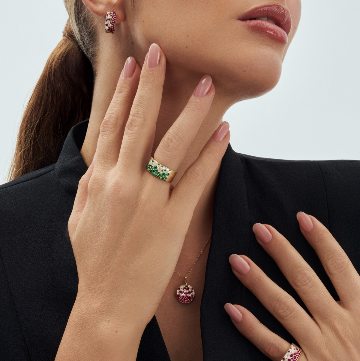 Wide Emerald & Diamond Band