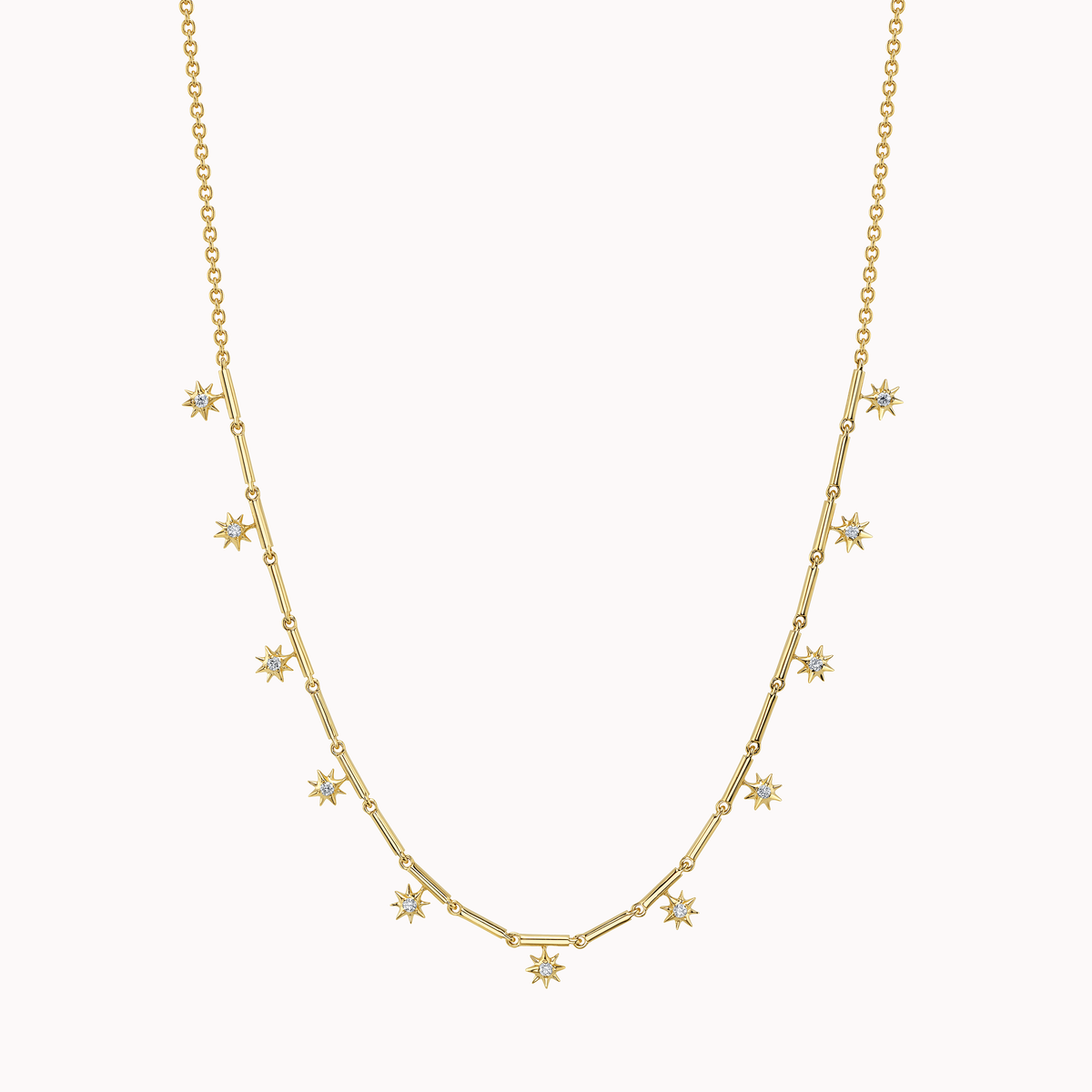 Stationary Diamond Star Bar Chain Necklace