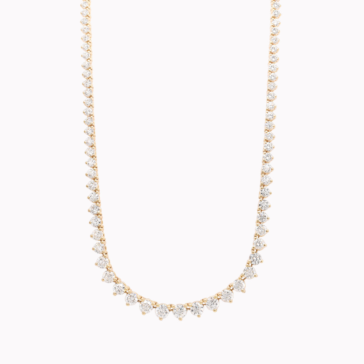 Three Prong Graduated Diamond Tennis Necklace 9.75ct