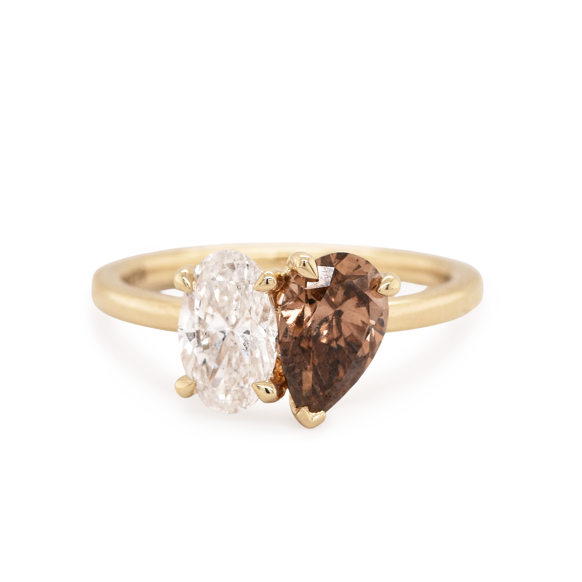 Toi Et Moi Oval Diamond & Pear Cognac Diamond Engagement Ring