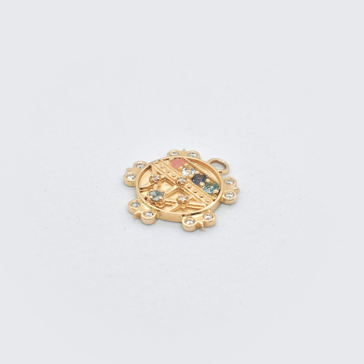 Small Lace Shield Medallion With Florets - "Faith" - 5 Stones - Eliza Page